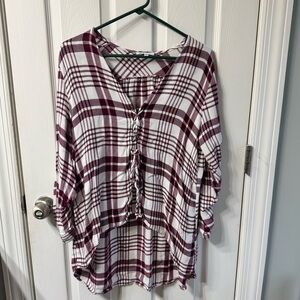 Grace & Lace Front Lace Up tie plaid tunic medium flannel shirt m